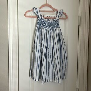 Girls size 6x Edgehill Collection blue and white stripped dress, buttons and bow